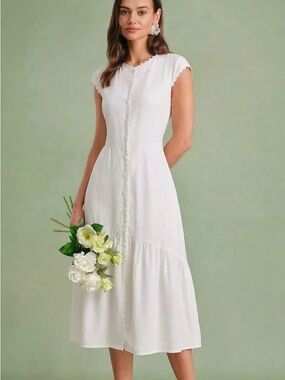 RIHOAS White Cap-Sleeve Midi Dress